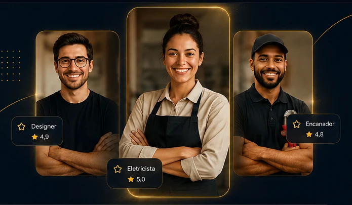 Designer, eletricista e encanador representando profissionais da Norte Servic